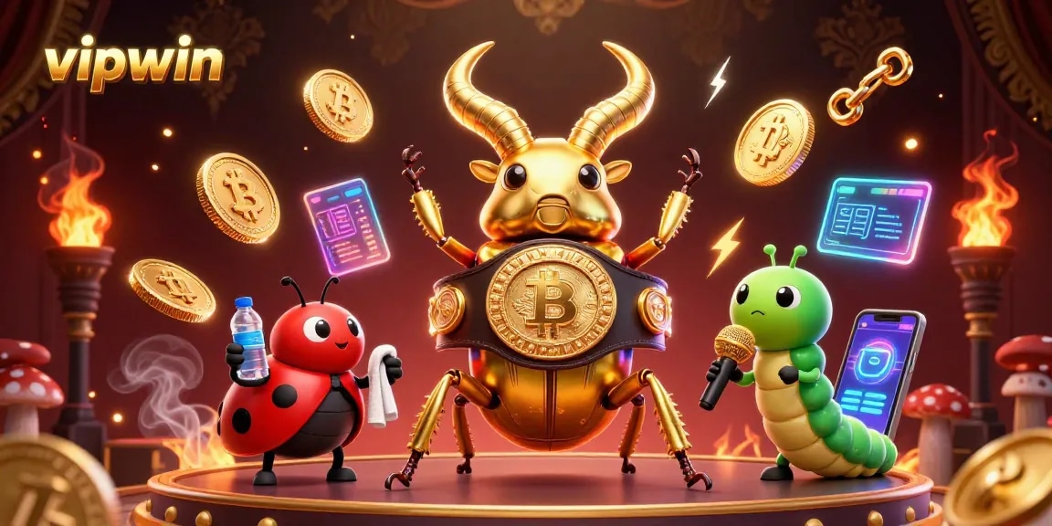 Engage with vipwin's thrilling casino experience featuring vibrant 3D characters and crypto elements.