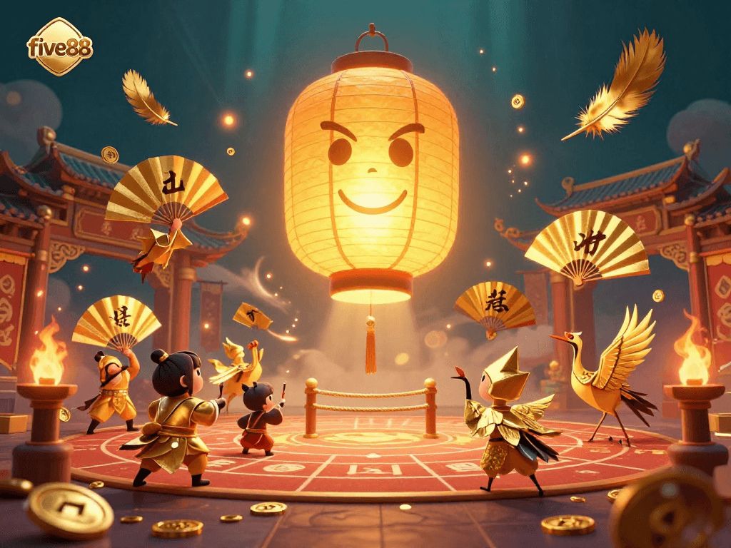 Experience the thrill of five88 with a vivid 3D casino scene filled with winning symbols and vibrant characters.