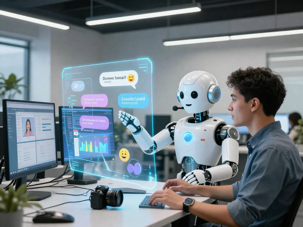 Engaging porn ai chat interface showcasing a friendly avatar in a dynamic digital workspace