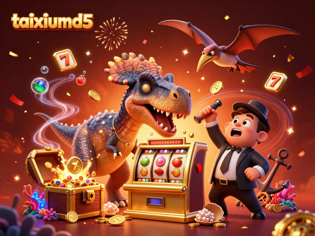 Experience the thrill of taixiumd5 as a pachycephalosaurus wins a jackpot, with coins flying everywhere.