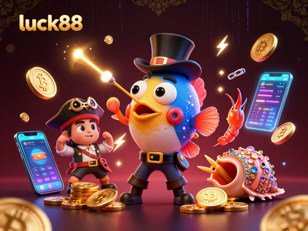 Engage in thrilling gameplay at luck88 with a vibrant underwater casino scene featuring animated characters and crypto elements.