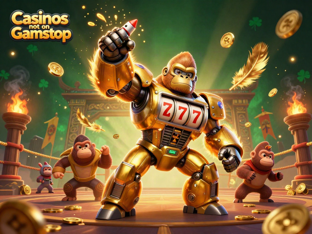 Experience the thrill at Casinos not on Gamstop with a dynamic 3D gorilla mech and online gaming elements.