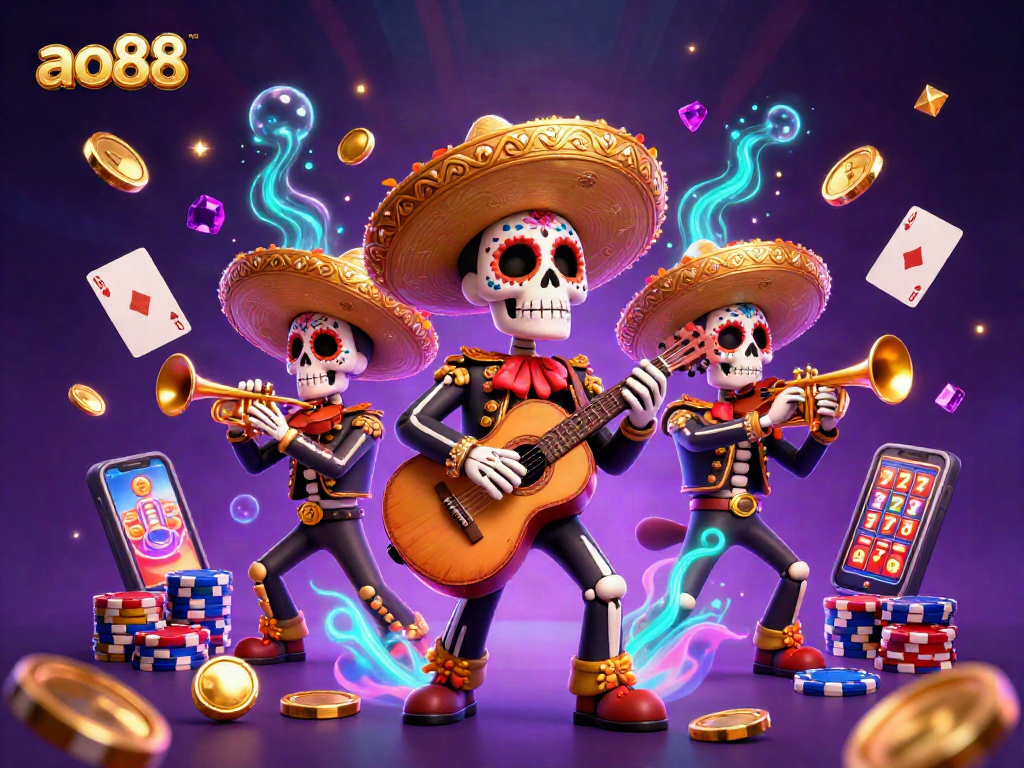 Engage with ao88's immersive casino experience featuring mariachi band and dynamic game elements.