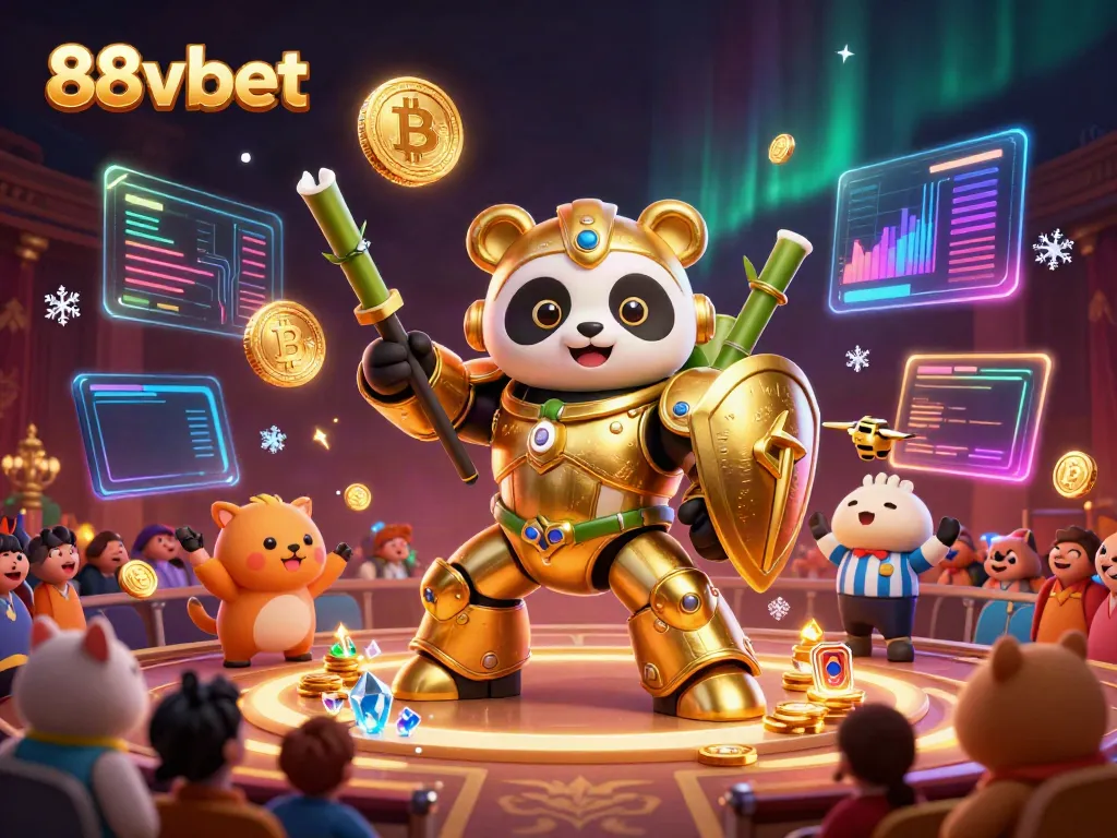 Compete with the 88vbet mascot in an exciting gambling arena featuring vibrant crypto elements.