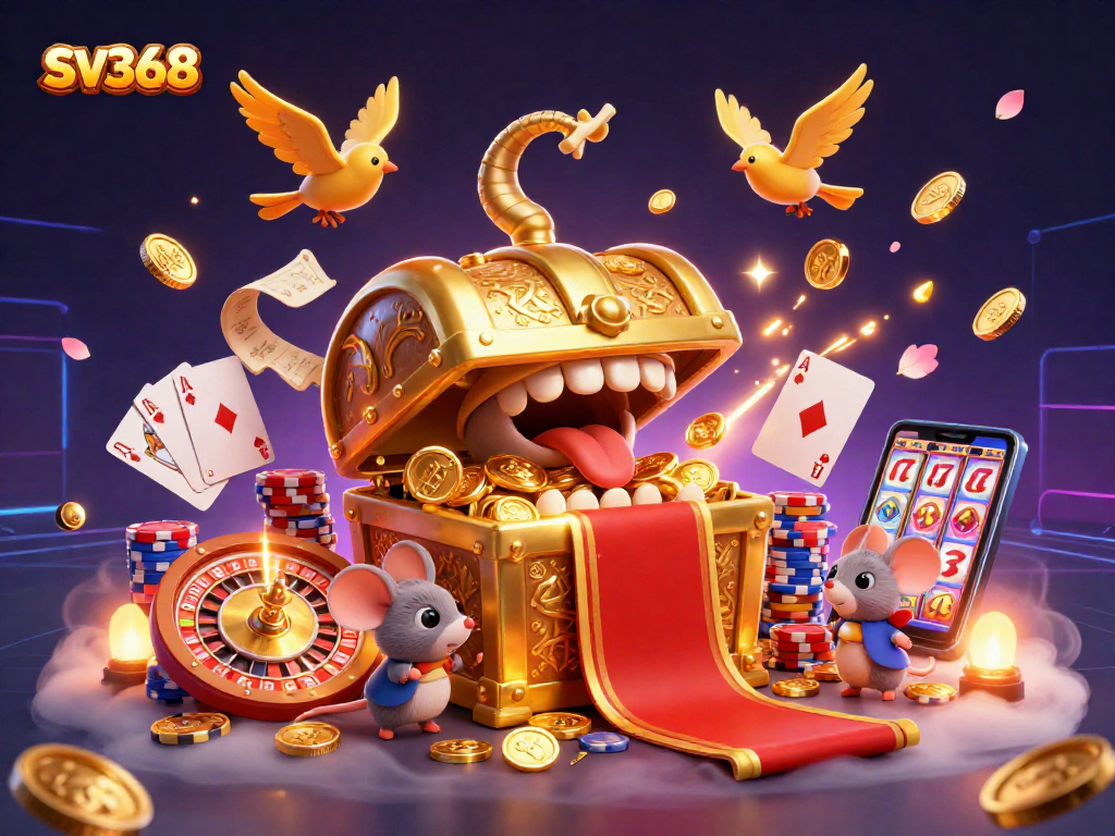 Players engage with SV368's treasure-filled 3D casino adventure surrounded by rich game elements.
