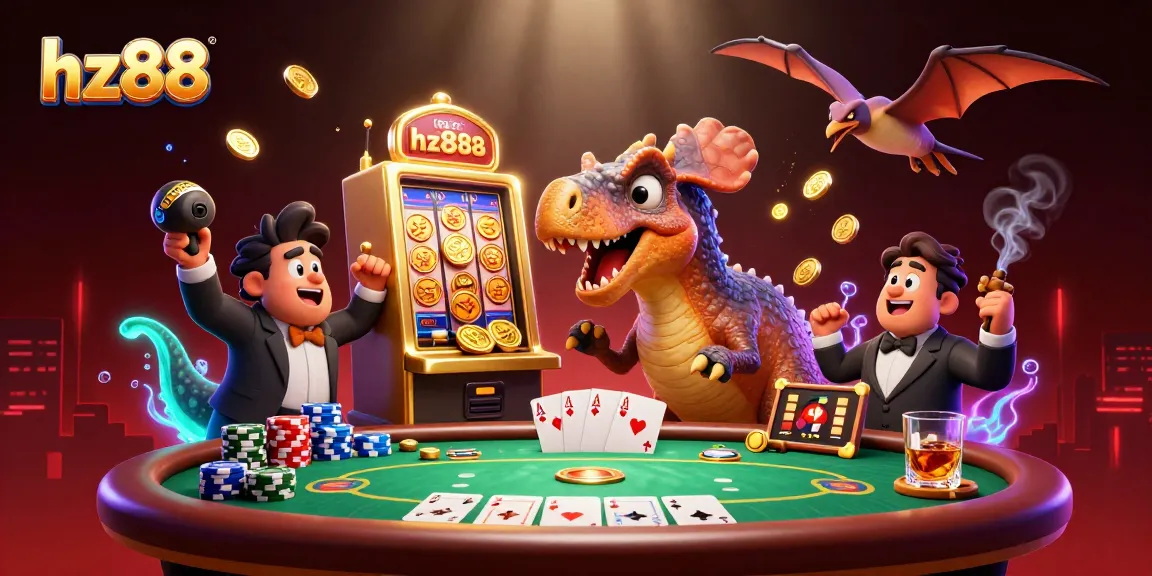 hz88 promotes excitement as a pachycephalosaurus hits a golden slot machine for coins.