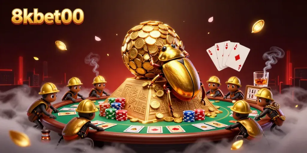 Experience thrilling gameplay at 8xbet00 with visually stunning casino-themed 3D art featuring golden treasures and vibrant gameplay elements.
