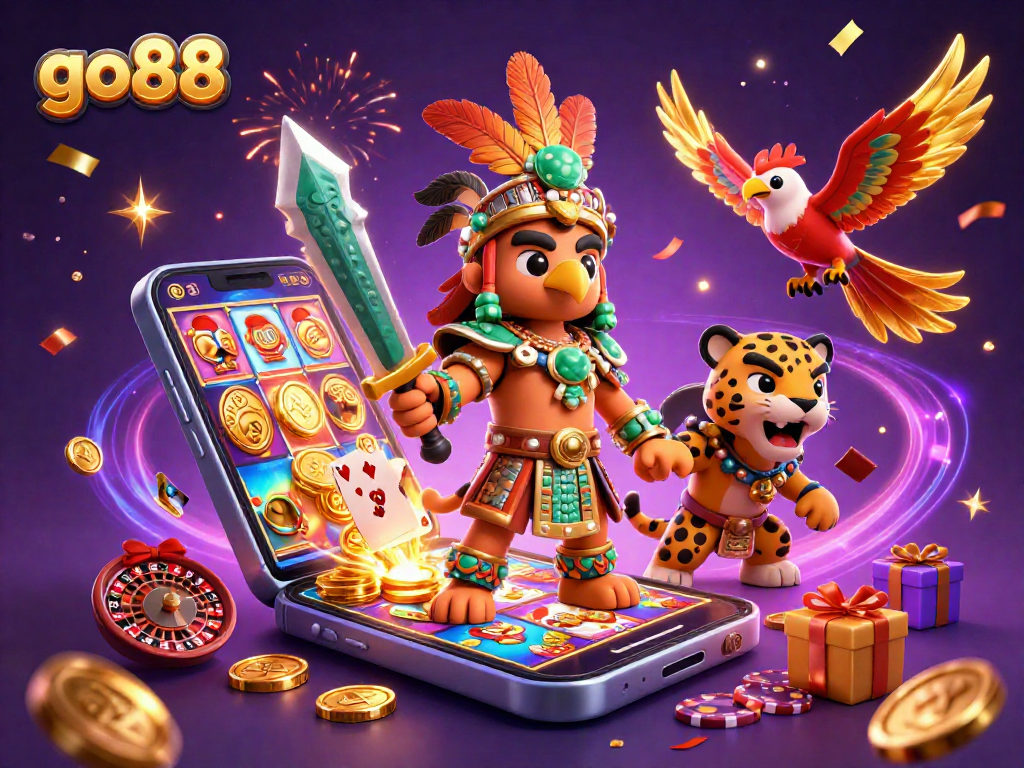 Play vibrant slot games with go88 and experience thrilling jackpots in a colorful casino scene.