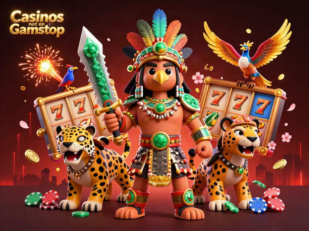 Engage with Casinos not on Gamstop through vibrant 3D gaming illustration with slot reels.
