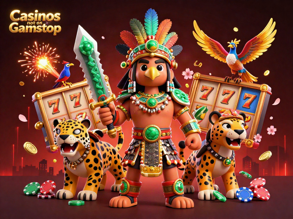 Engage with Casinos not on Gamstop through vibrant 3D gaming illustration with slot reels.