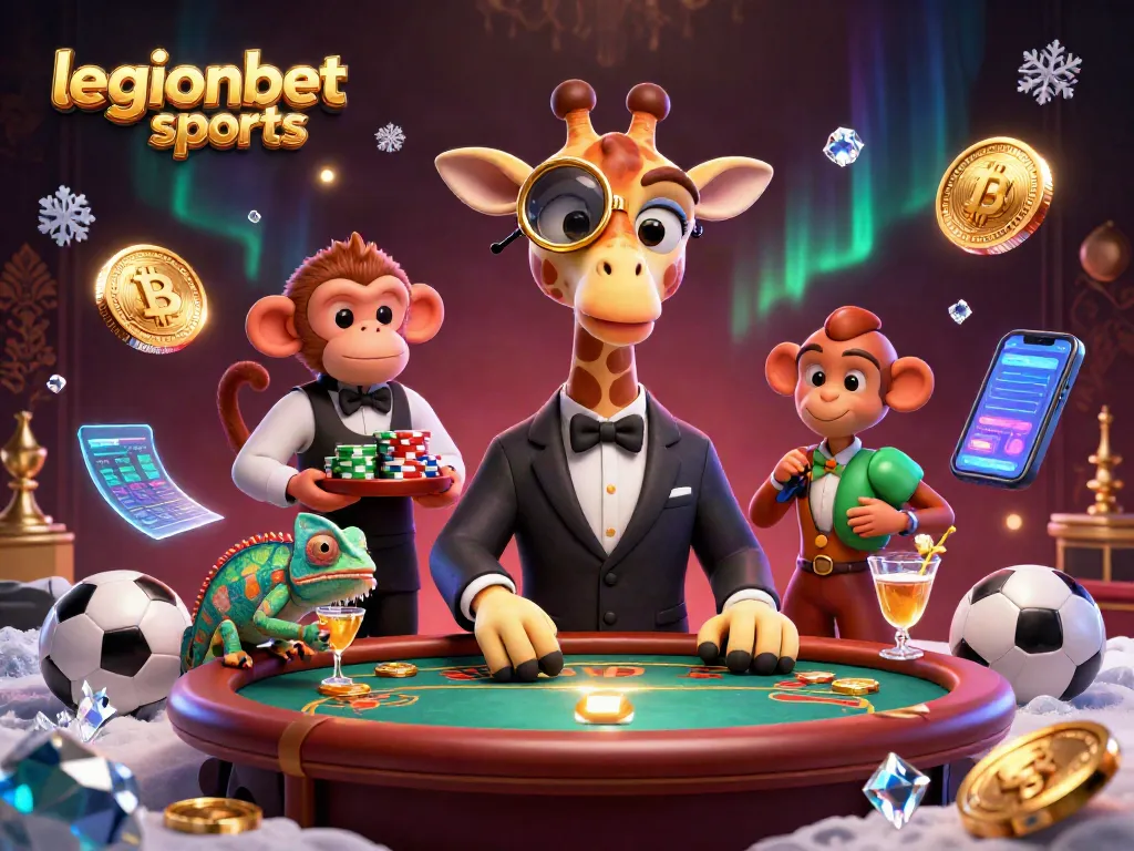 Engage with legionbet sports through vibrant 3D illustration of a high-roller giraffe and dynamic casino scene.