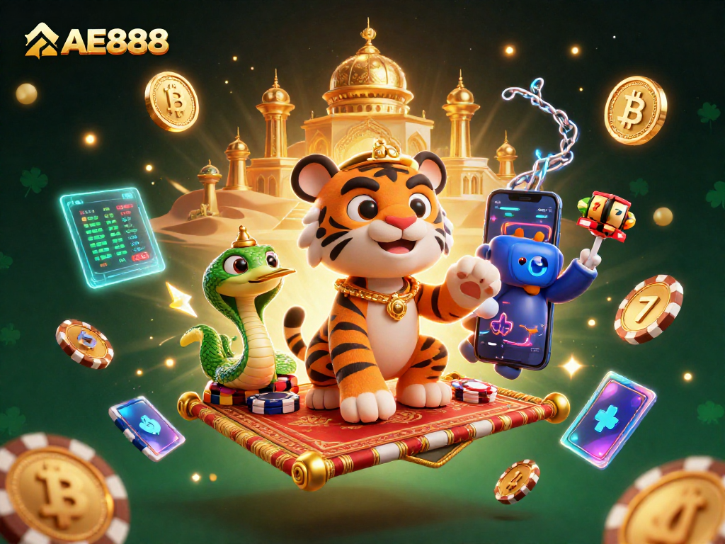 Engage with AE888's thrilling casino adventures featuring a tiger sultan and crypto elements.