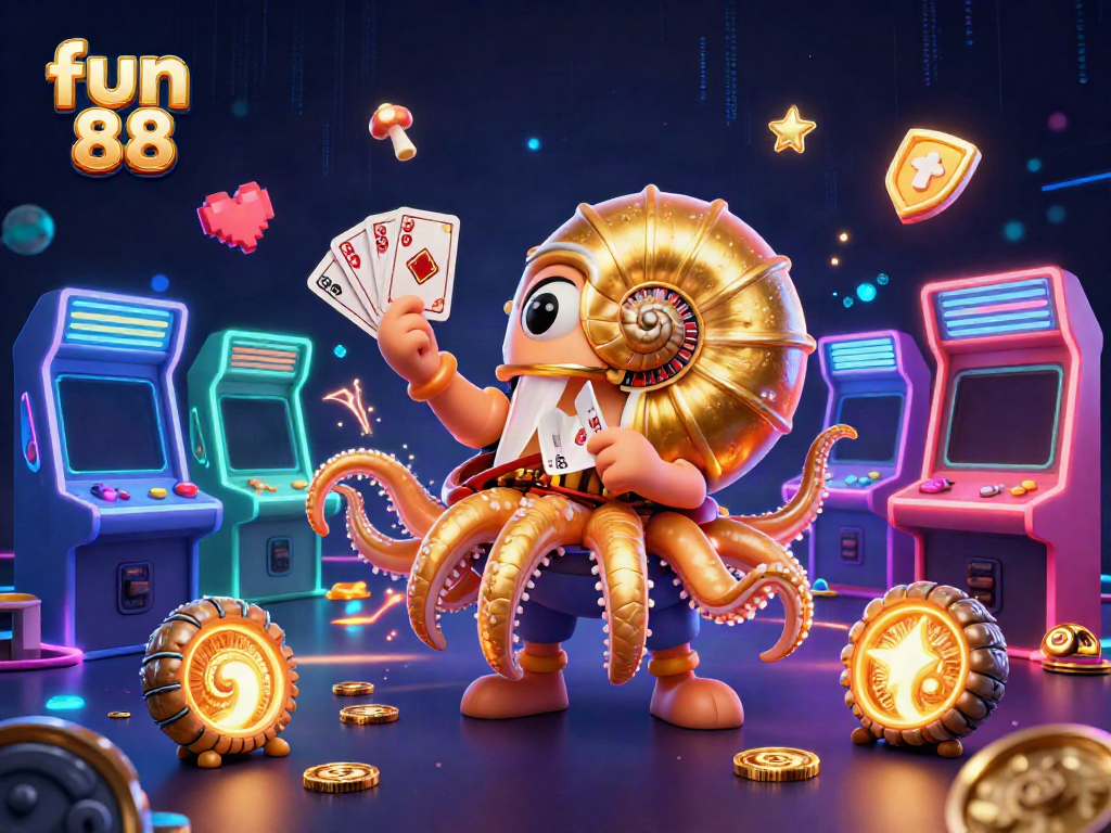 Experience the thrill of fun 88 as a giant nautilus explores a vibrant casino world filled with games.