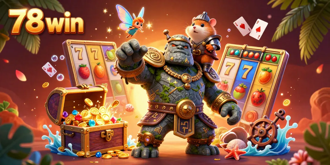 Experience the excitement of 78 win with lively casino elements and magical characters in a vibrant scene.