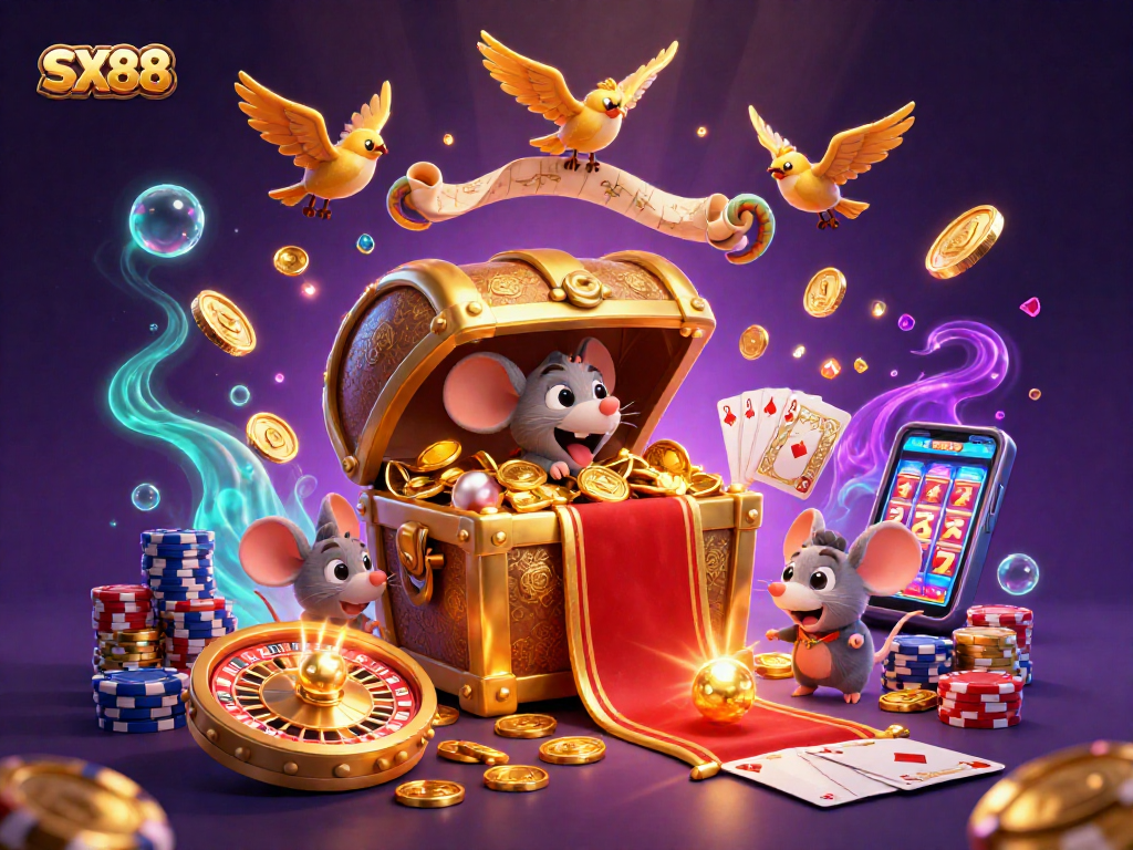 SX88 captivates players with vibrant treasure and riches in this colorful casino scene.