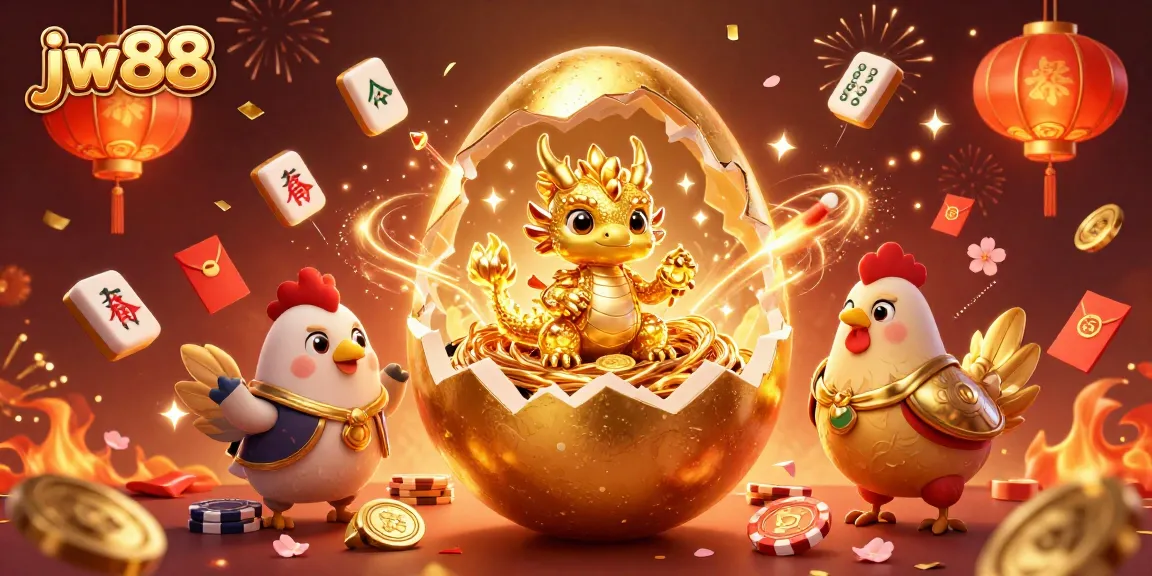Experience the thrill of jw88 with a golden dragon emerging from poker chips amidst celebratory elements.