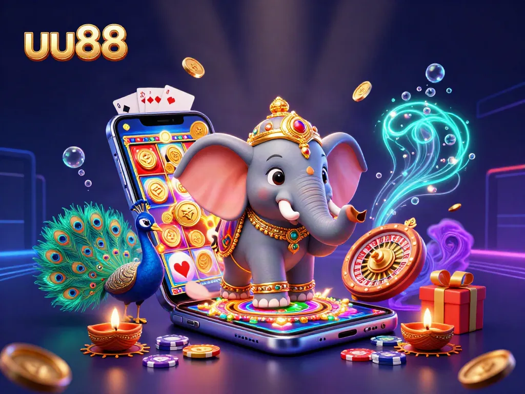 uu88 offers thrilling gameplay with slots and cards amidst a vibrant casino atmosphere.