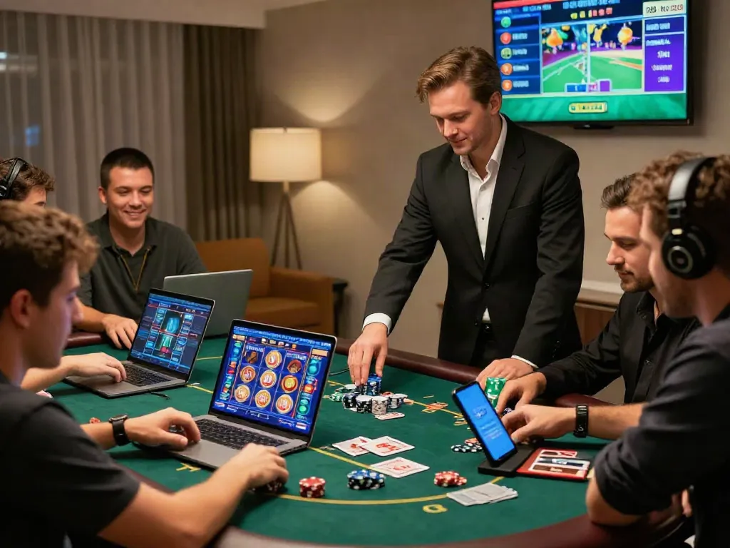 Link M88 online casino scene with players enjoying games and live dealers.