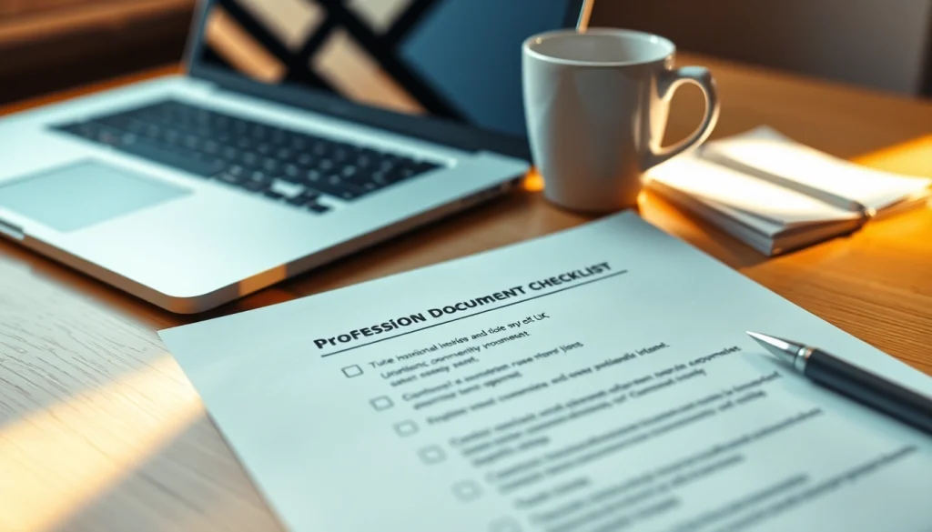 Fill out the eta uk application form with an organized document checklist on a desk.