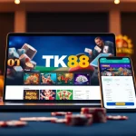 Exciting TK88 online gambling interface showcasing slots and poker games.