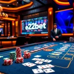 Engaging scene of đá gà e2bet with vibrant casino elements and a professional dealer.