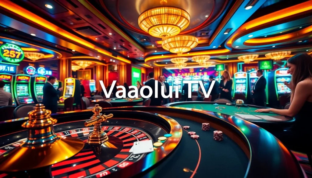 VaoluoiTV's vibrant casino experience showcasing thrilling roulette and poker action in a luxurious setting.