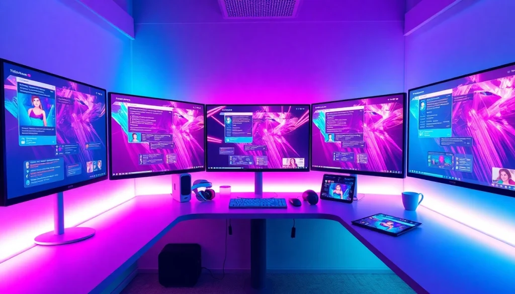 Vibrant workspace for NSFW AI development showcasing interactive chat interfaces and modern tech.