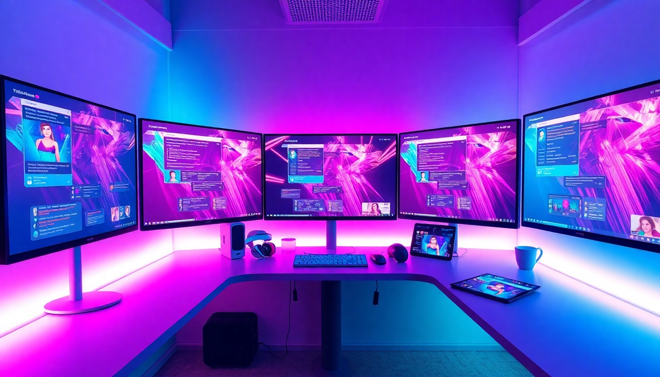 Vibrant workspace for NSFW AI development showcasing interactive chat interfaces and modern tech.