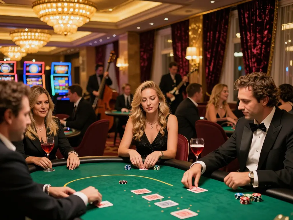 Play at https://sshbet.io/ in an upscale casino with elegant decor and vibrant gaming activity