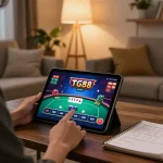 Experience TG88 win while enjoying an online poker game on a tablet in a cozy home setting, complete with strategy notes.
