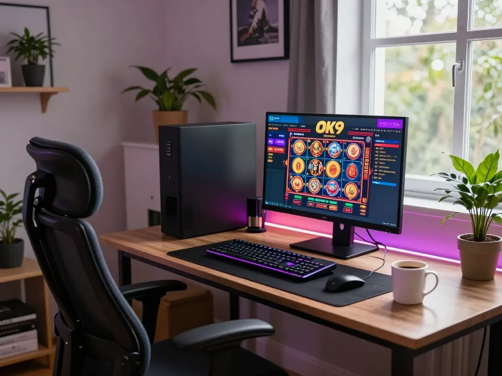 Engaging online gaming session at OK9 casino featuring colorful slot games and a live dealer interface.