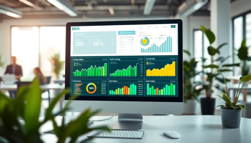 Analyze SEO Rank metrics on a computer screen in a modern office environment