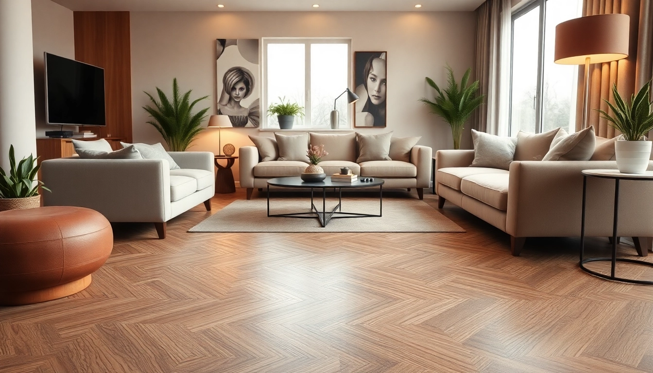 Find stylish luxury vinyl flooring near me in an elegant modern living room setting.