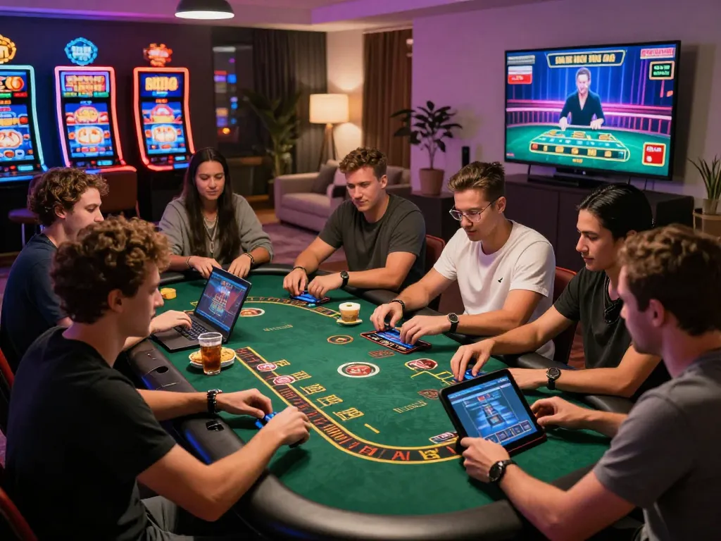 Friends enjoying online gaming and casino thrills at home with 789club.