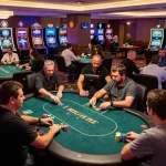 Engaged players at GMNC poker tables showcasing strategic gameplay and vibrant casino atmosphere.