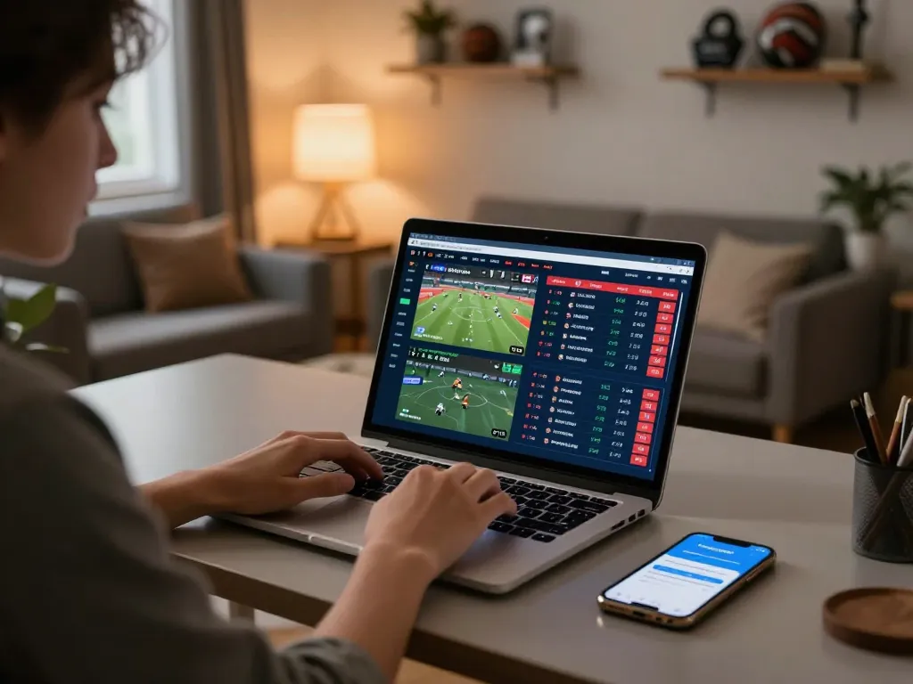Person engaged in sports betting on 7m cn platform, showcasing live odds and match updates.