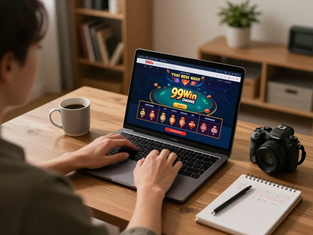 Engaging in a strategic online poker game on 99Win with personal notes and warm ambiance in the background.