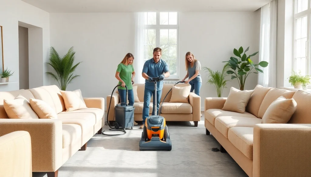 Sofa cleaning in Glasgow by professionals in a bright, modern living room.