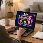 Engaging online gaming scene on tg88 with a player immersed in slot gameplay at home.