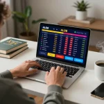 Engaging in responsible gambling online with ALO8 on a laptop in a cozy home office setup.