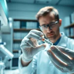 Examining peptides in a professional lab setting highlighting the research process.