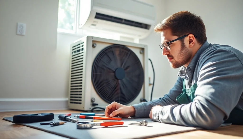 AC Repair Tampa technician expertly repairs an air conditioning unit in a modern home.
