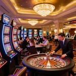 Players enjoying slots at DA88 luxury casino, vibrant atmosphere enhancing the gambling experience.