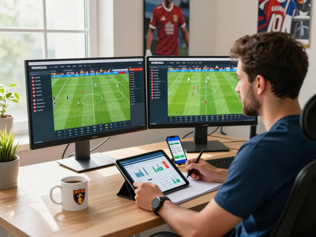 Sports analyst using NOWGOAL to track live football scores and statistics.