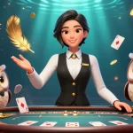 Experience 88AA with a vibrant, dynamic illustration of a professional Asian dealer and owl assistant at a baccarat table.