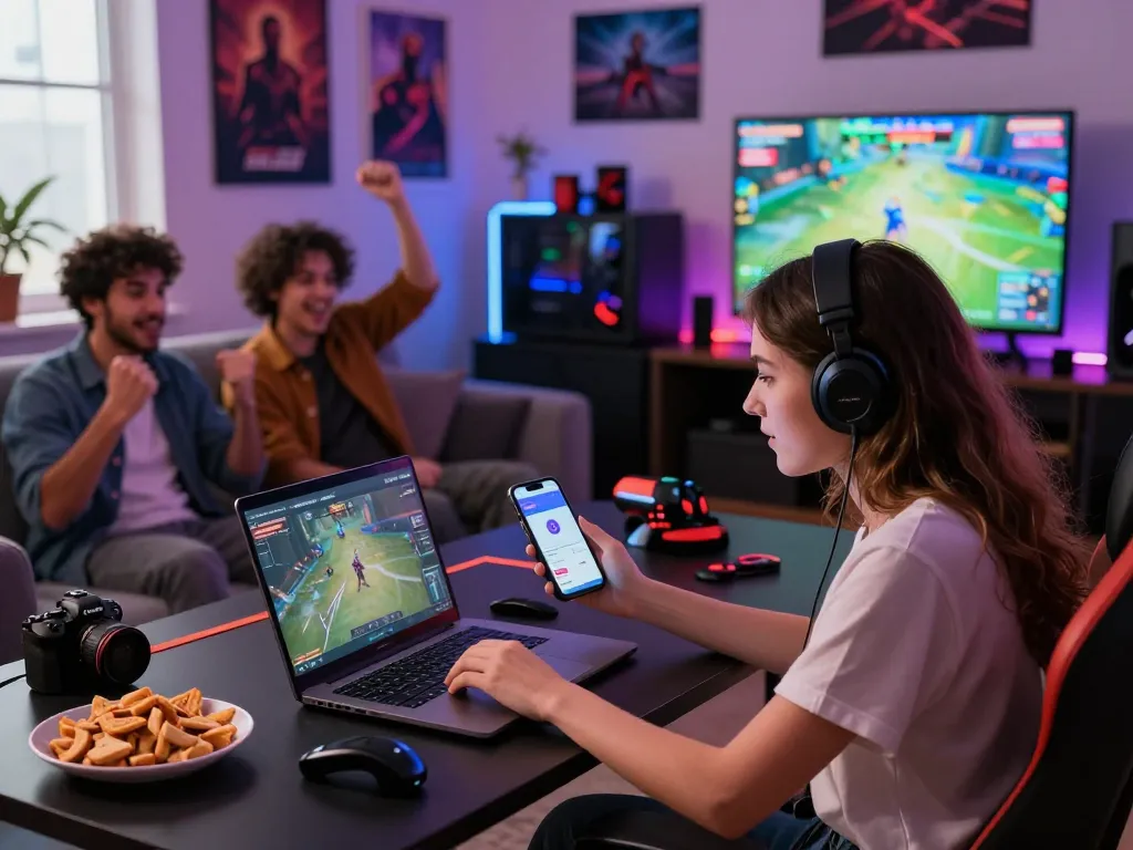 Diverse group gaming with Hitclub on devices, capturing excitement to tải hitclub.