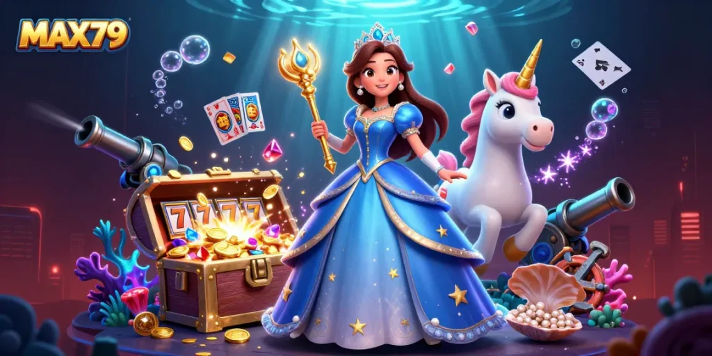 Experience thrilling wins at MAX79 with enchanting visuals of high-stakes gameplay and magical treasures.