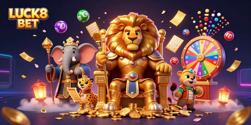 Experience exciting moments with LUCK8 BET as vibrant lottery elements surround a royal gaming scene