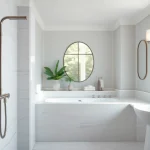 Experience elegant showers in a lavish bathroom, featuring sleek design and shining fixtures.