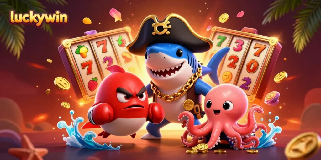 Experience winning spins at luckywin with vibrant slot reels and engaging characters.
